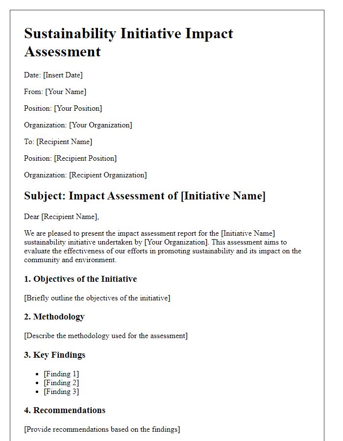 Letter template of sustainability initiative impact assessment