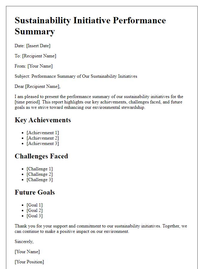 Letter template of sustainability initiative performance summary