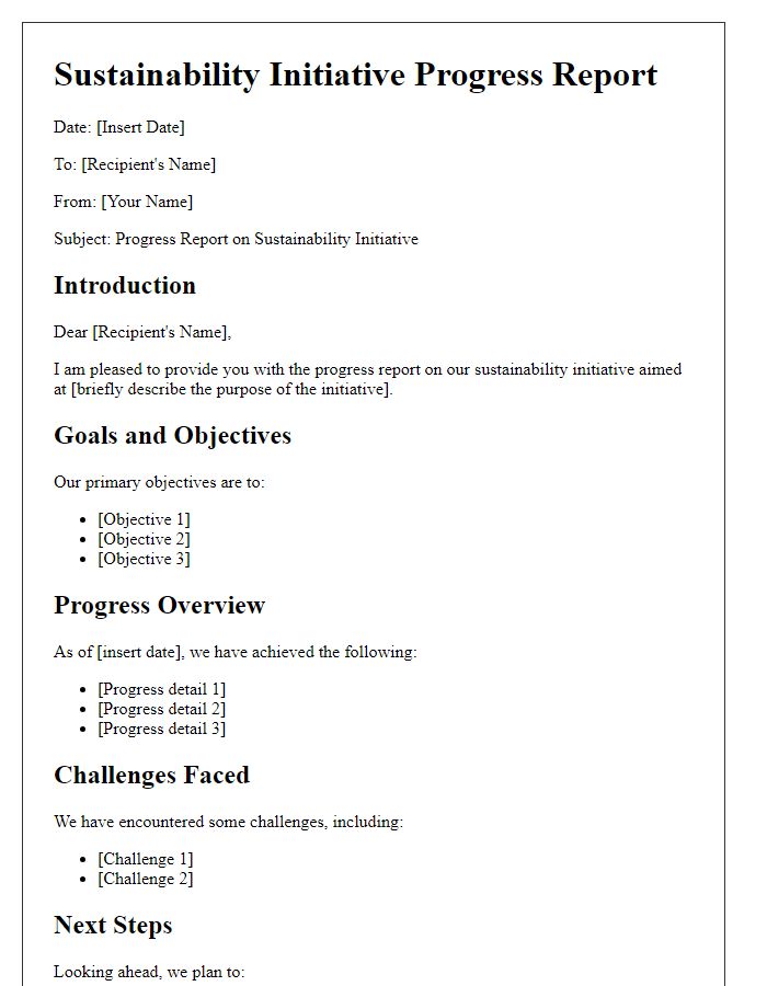 Letter template of sustainability initiative progress report