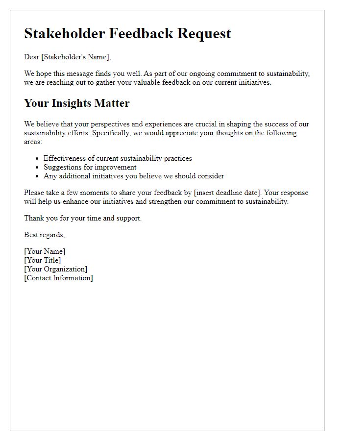 Letter template of sustainability initiative stakeholder feedback