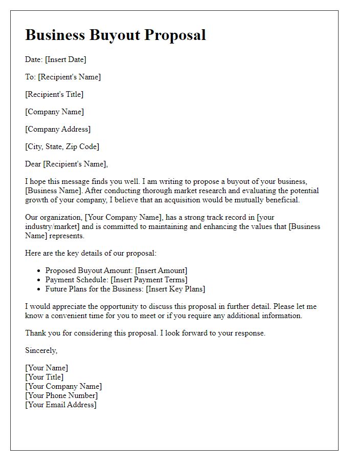 Letter template of Business Buyout Proposal