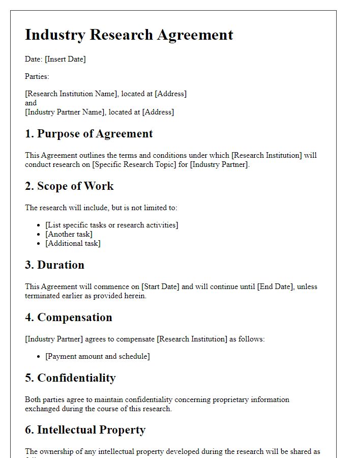 Letter template of industry research agreement terms