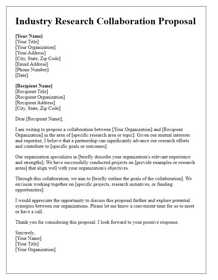 Letter template of industry research collaboration proposal