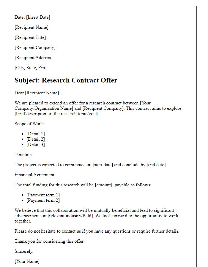 Letter template of industry research contract offer