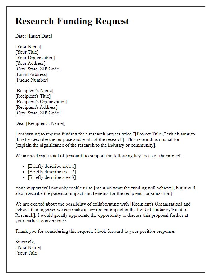 Letter template of industry research funding request