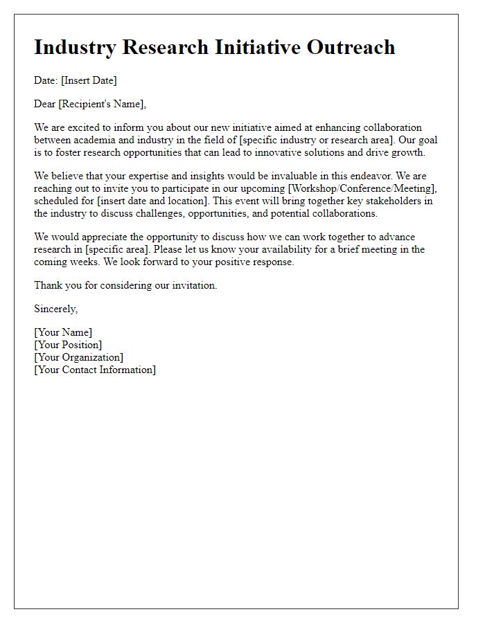 Letter template of industry research initiative outreach