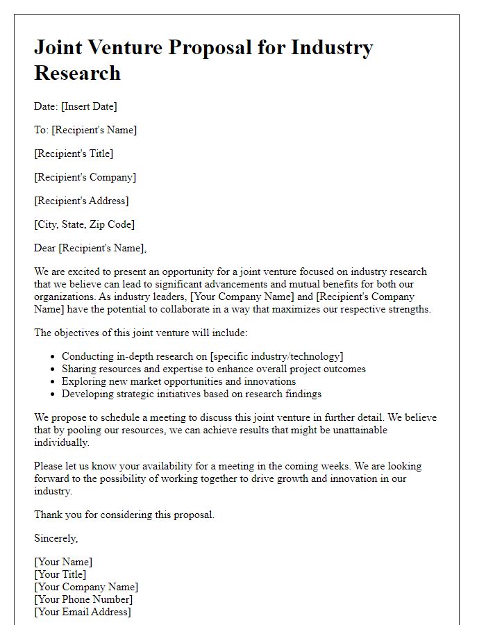 Letter template of industry research joint venture offer