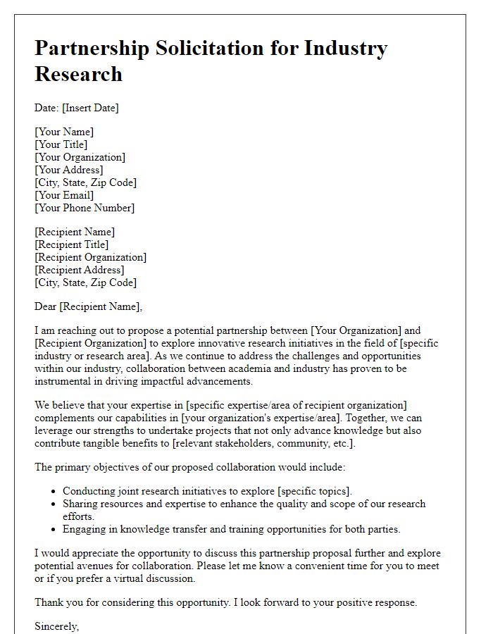 Letter template of industry research partnership solicitation