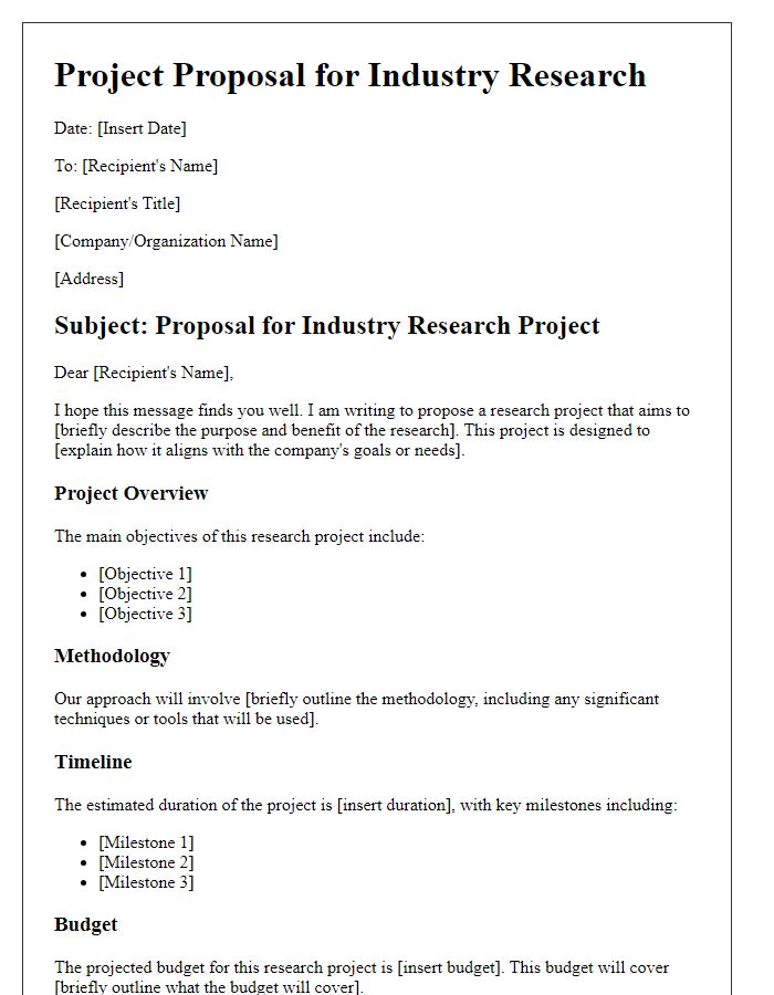 Letter template of industry research project proposal