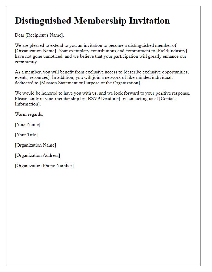 Letter template of distinguished membership invitation