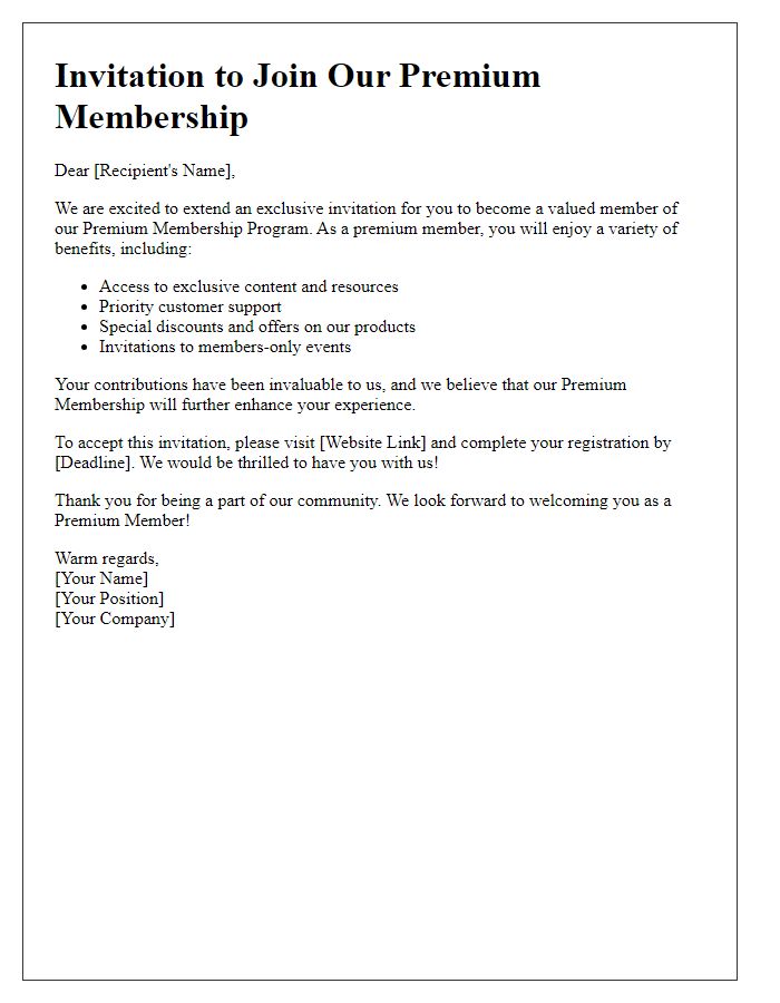 Letter template of premium membership invitation