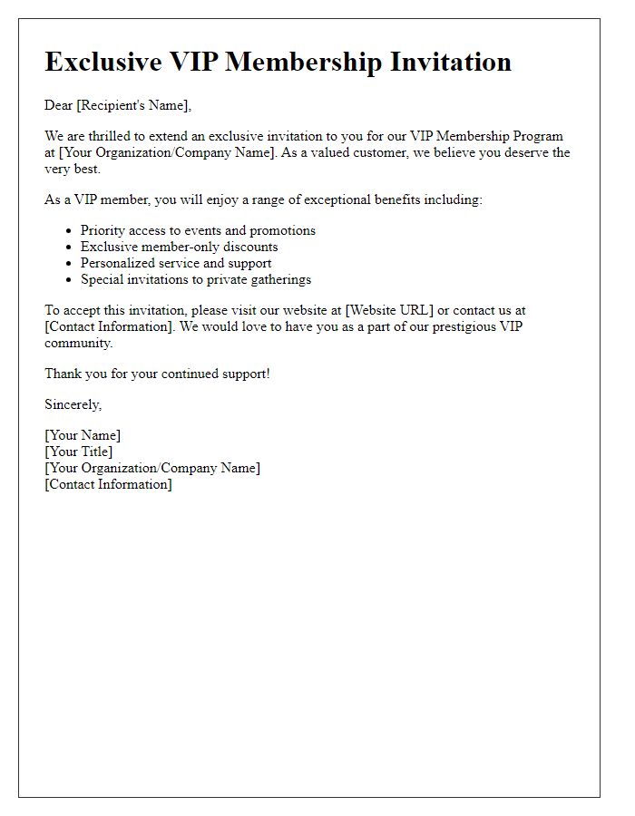 Letter template of VIP membership opportunity