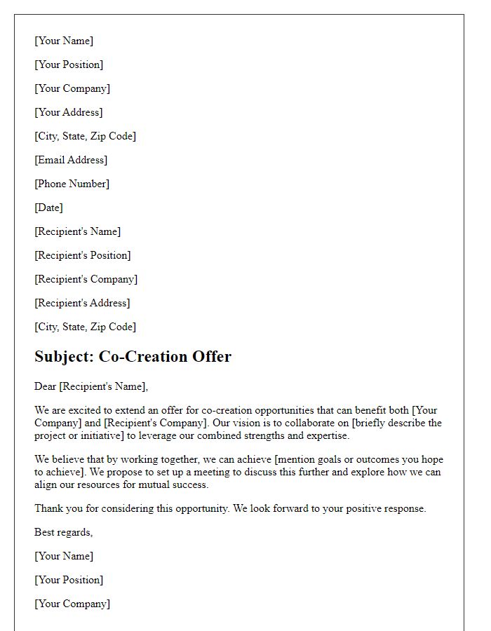 Letter template of a co-creation offer