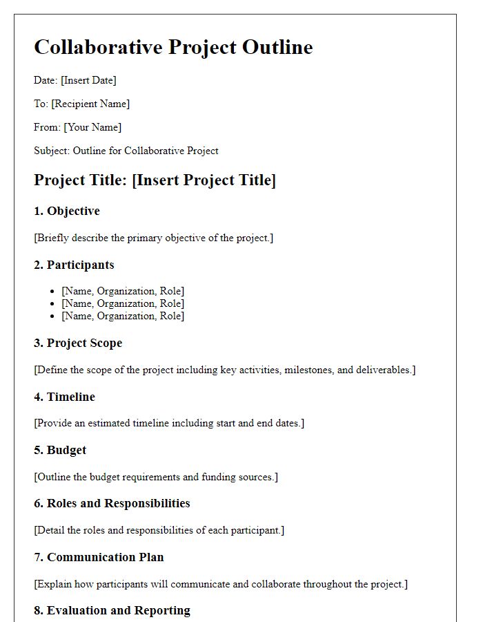 Letter template of a collaborative project outline