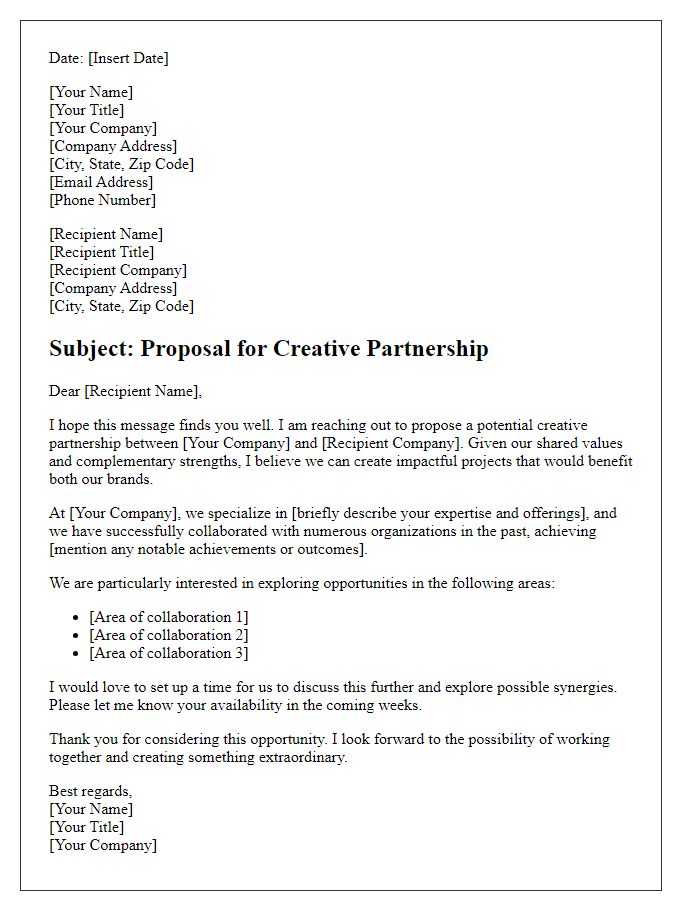 Letter template of a creative partnership proposal