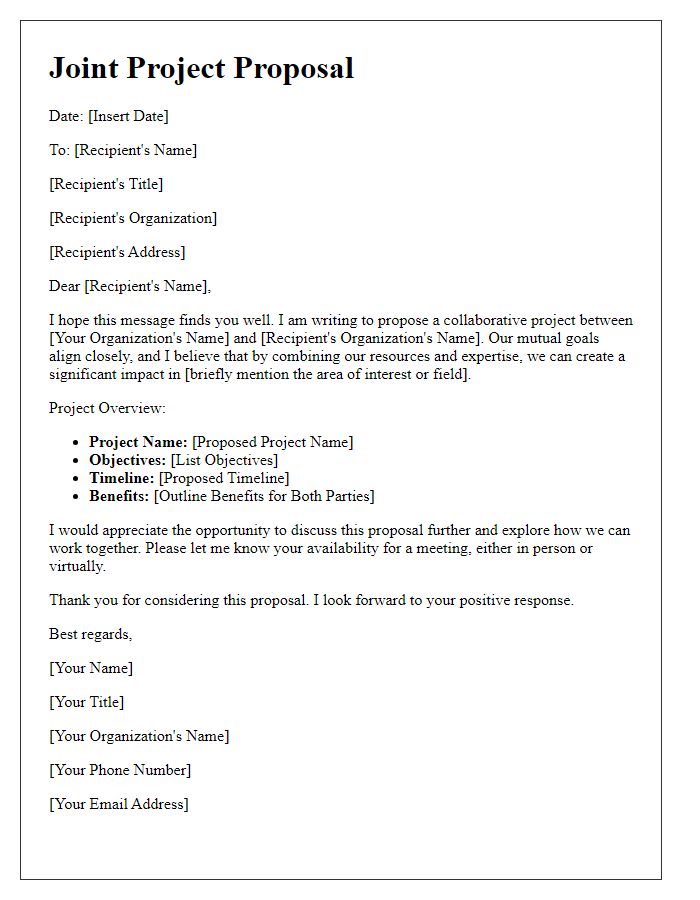 Letter template of a joint project suggestion