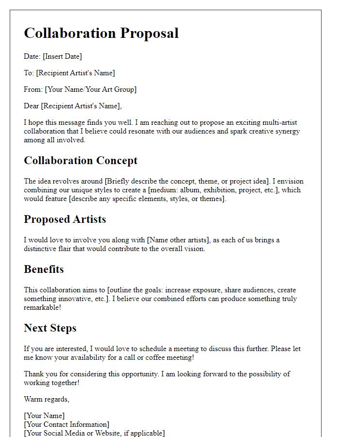 Letter template of a multi-artist collaboration idea