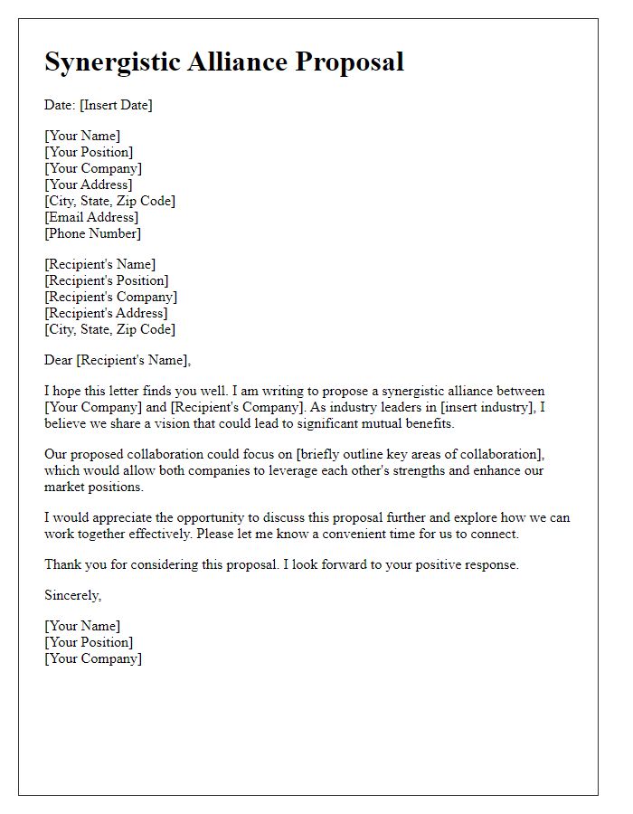 Letter template of Synergistic Alliance Proposal