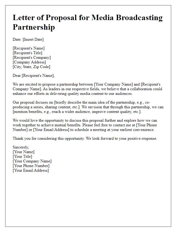 Letter template of media broadcasting proposal for partnership