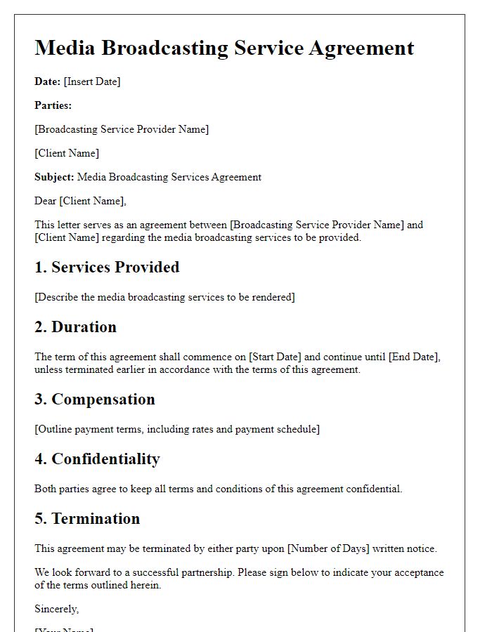 Letter template of media broadcasting service agreement