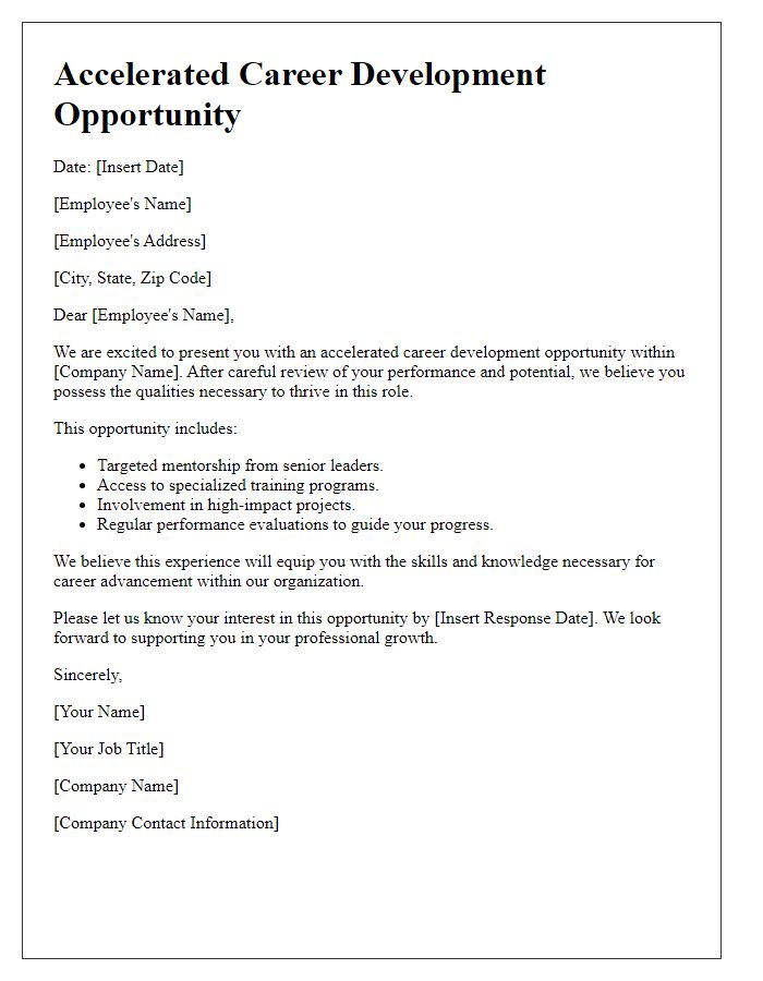 Letter template of accelerated career development opportunity