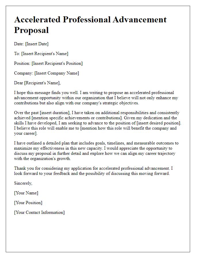 Letter template of accelerated professional advancement proposal