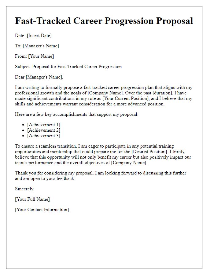 Letter template of fast-tracked career progression proposal