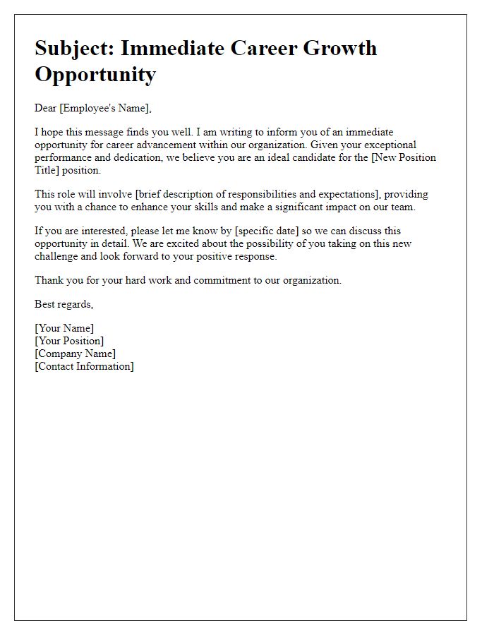 Letter template of immediate career growth opportunity