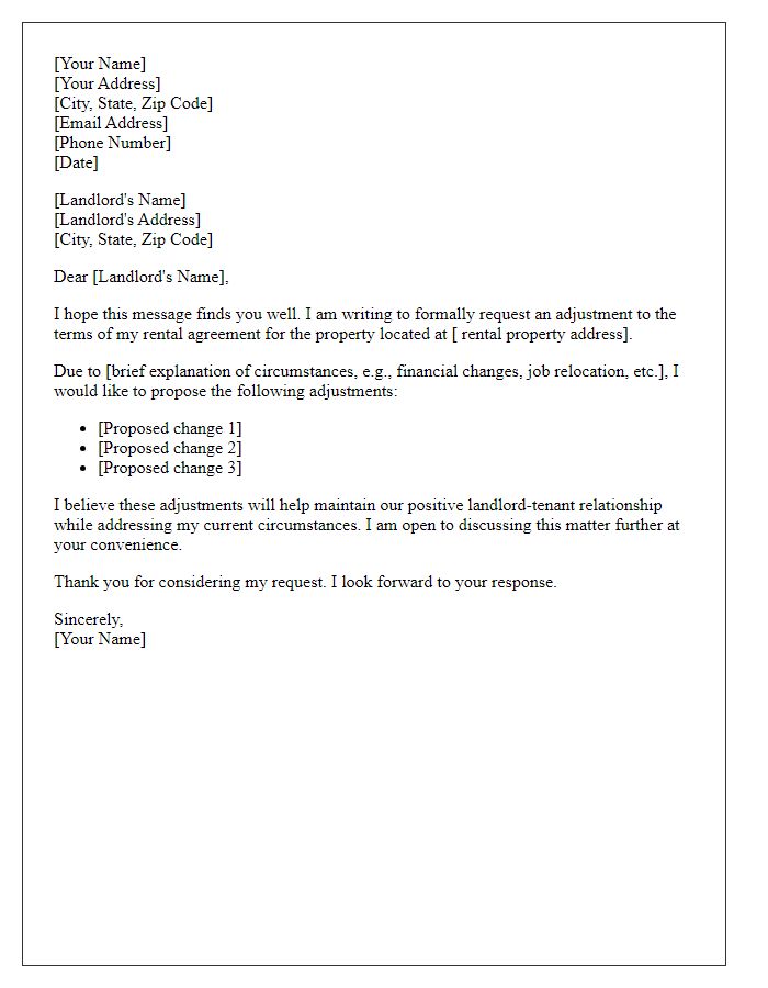 Letter template of adjustment to rental terms