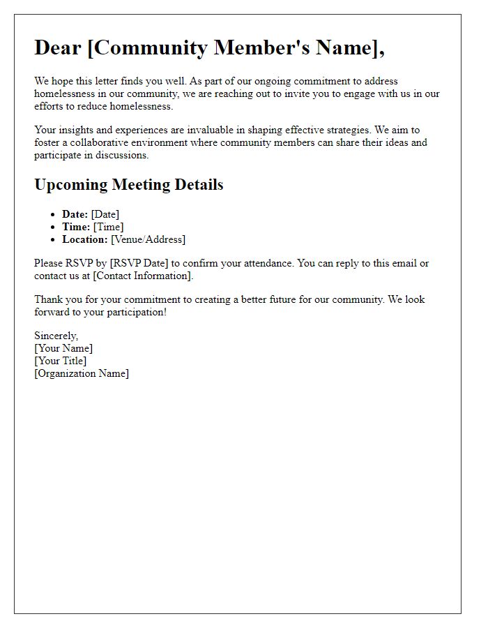 Letter template of engagement for community members in homelessness reduction efforts