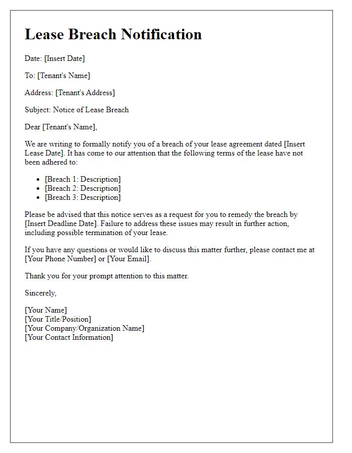 Letter template of lease breach notification