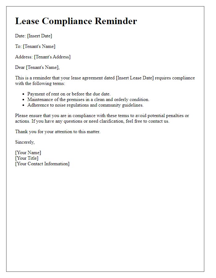 Letter template of lease compliance reminder