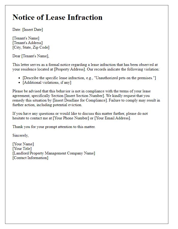 Letter template of notice for lease infraction