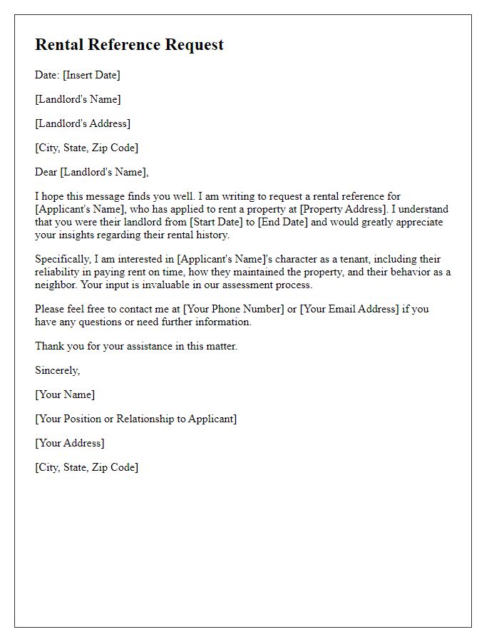 Letter template of rental reference request for character assessment