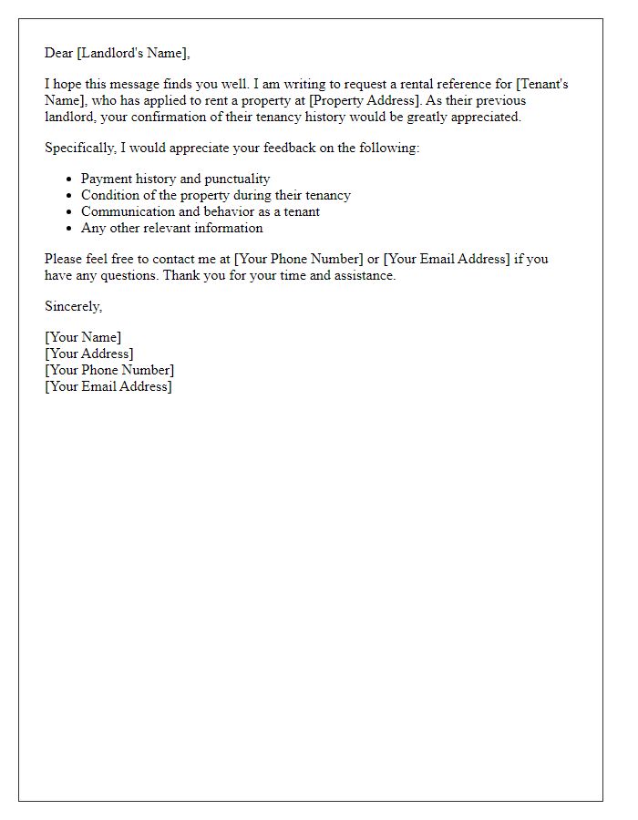 Letter template of rental reference request for landlord confirmation