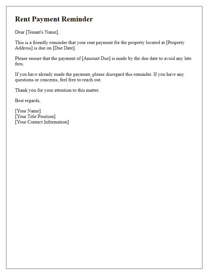 Letter template of Rent Payment Reminder for Tenants