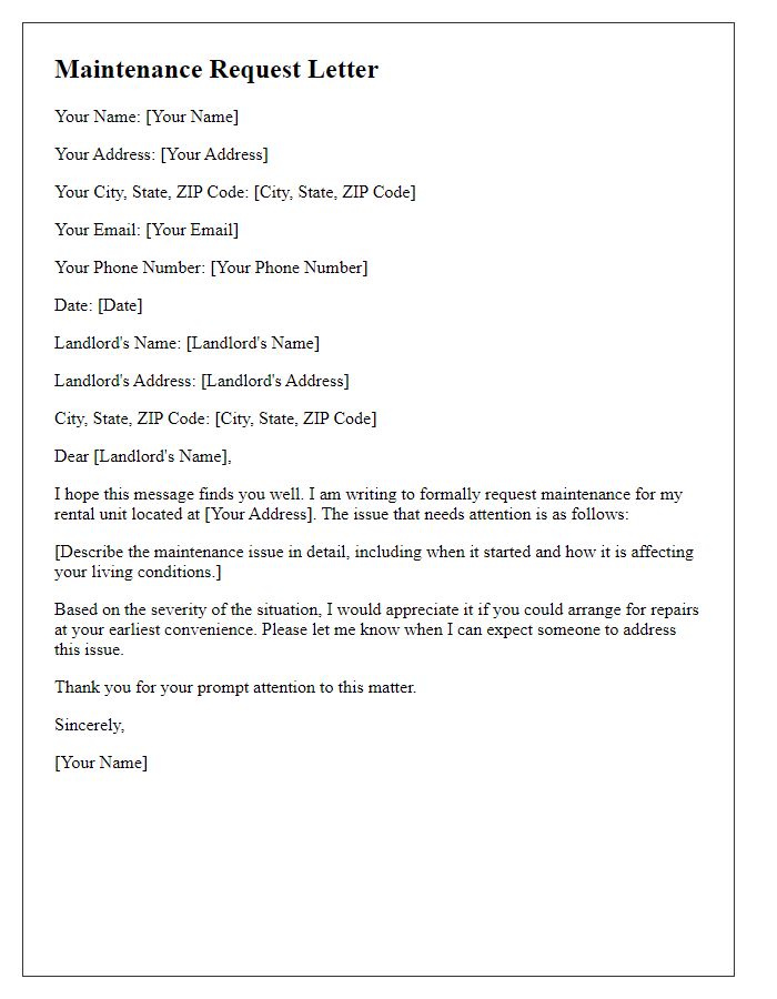 Letter template of Maintenance Request Letter from Tenant