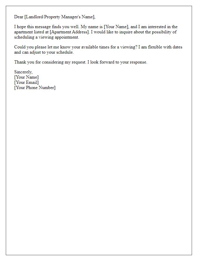 Letter template of inquiry for apartment viewing appointment