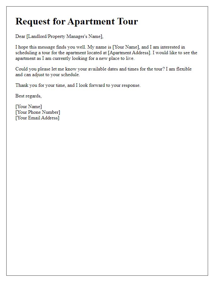 Letter template of request to schedule an apartment tour