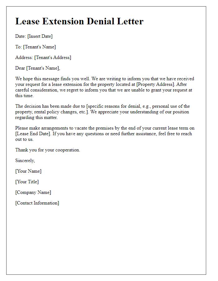 Letter template of lease extension denial.