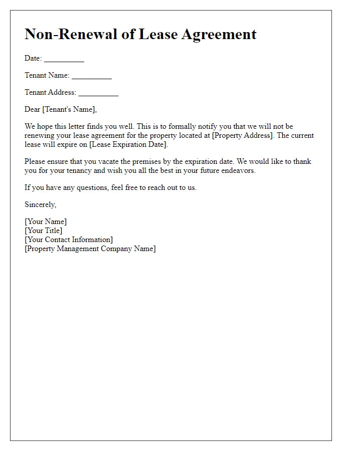 Letter template of non-renewal of lease agreement.