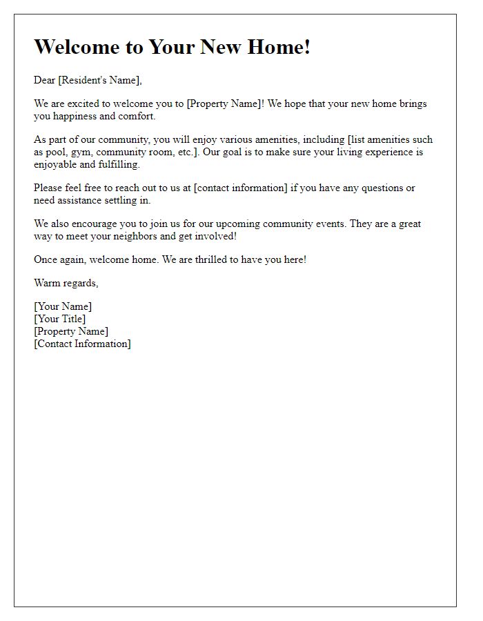 Letter template of property welcome letter for new residents