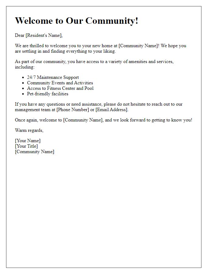 Letter template of resident welcome communication