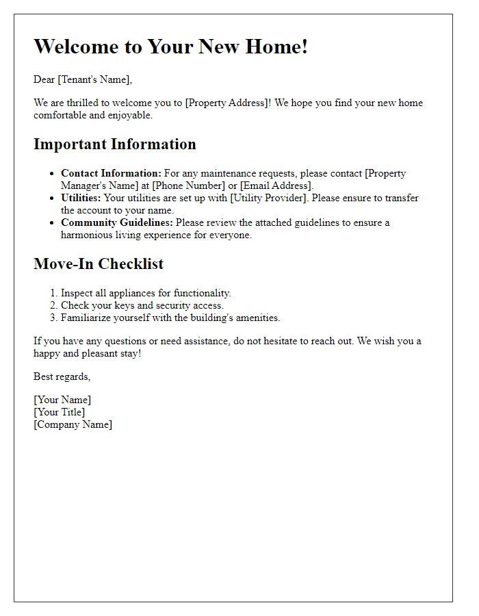 Letter template of tenant welcome guide