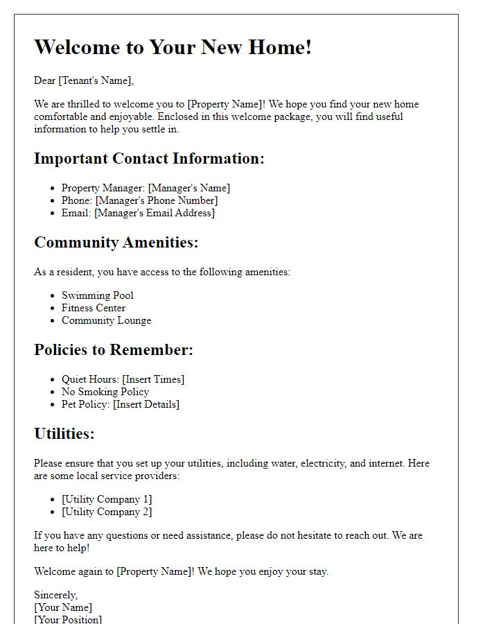 Letter template of welcome package information for tenants