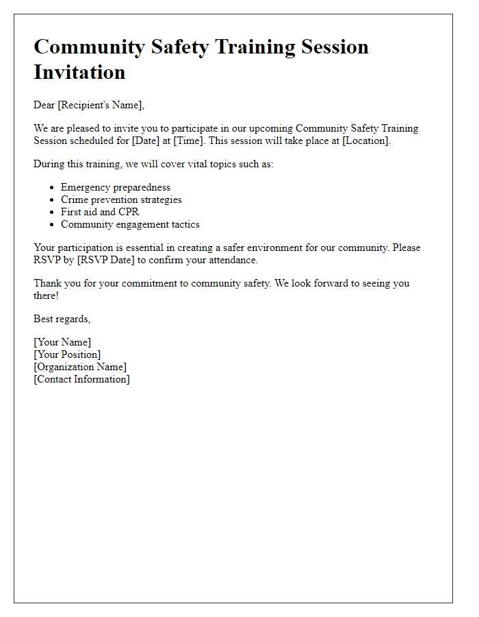 Letter template of community safety training session