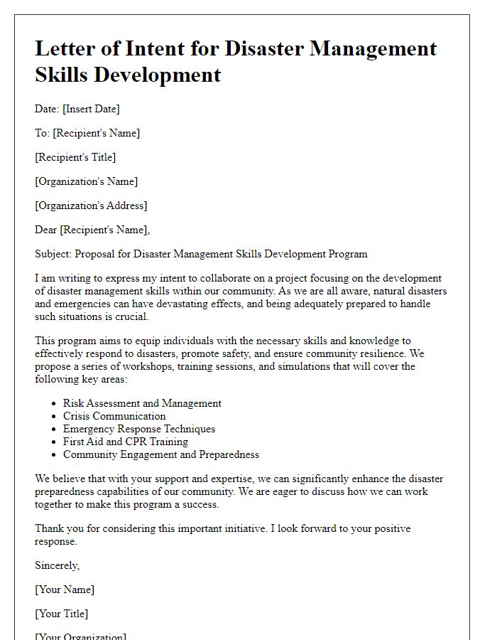 Letter template of disaster management skills development