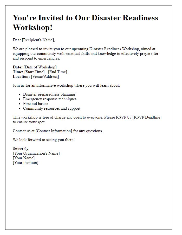 Letter template of disaster readiness workshop invitation