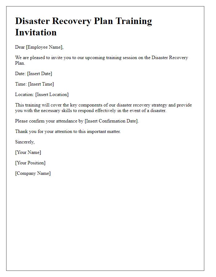 Letter template of disaster recovery plan training