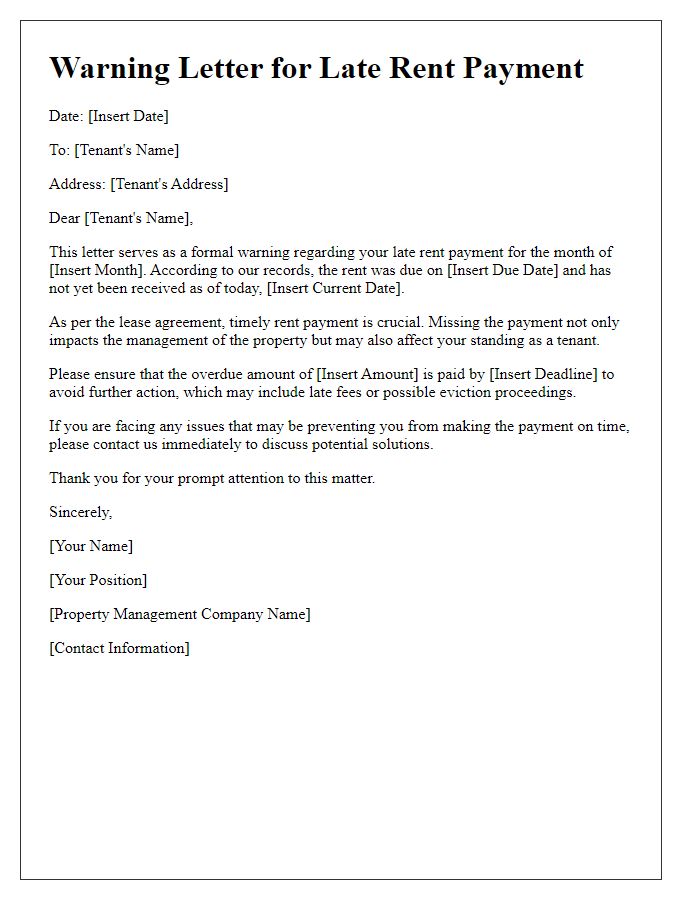 Letter template of tenant behavior warning for late rent payment